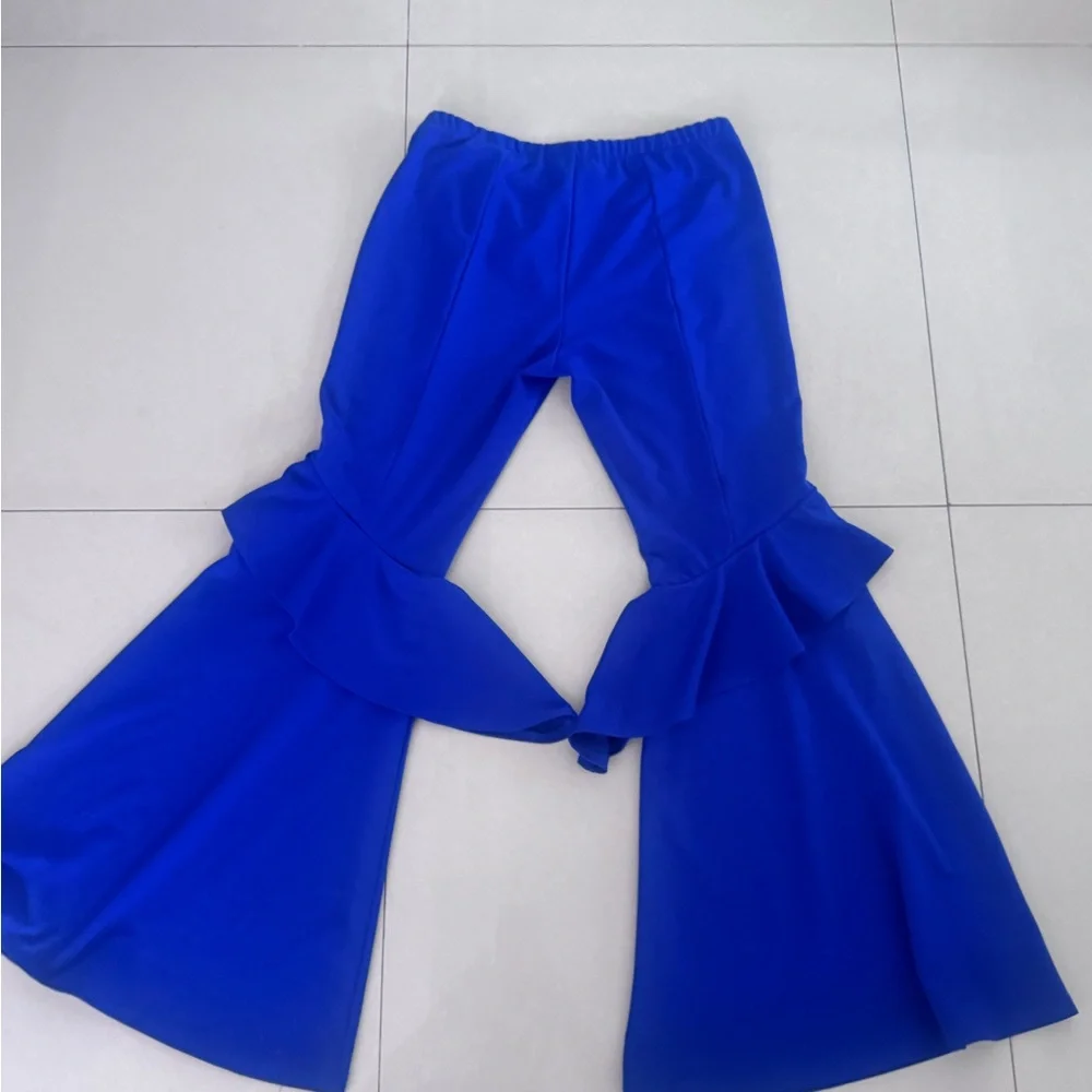 Royal Blue Ruffled Bell-Bottom Pants - Picture 5 of 5